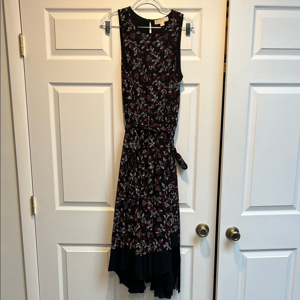 MICHAEL Michael Kors Floral Black and Red handkerchief hem Dress